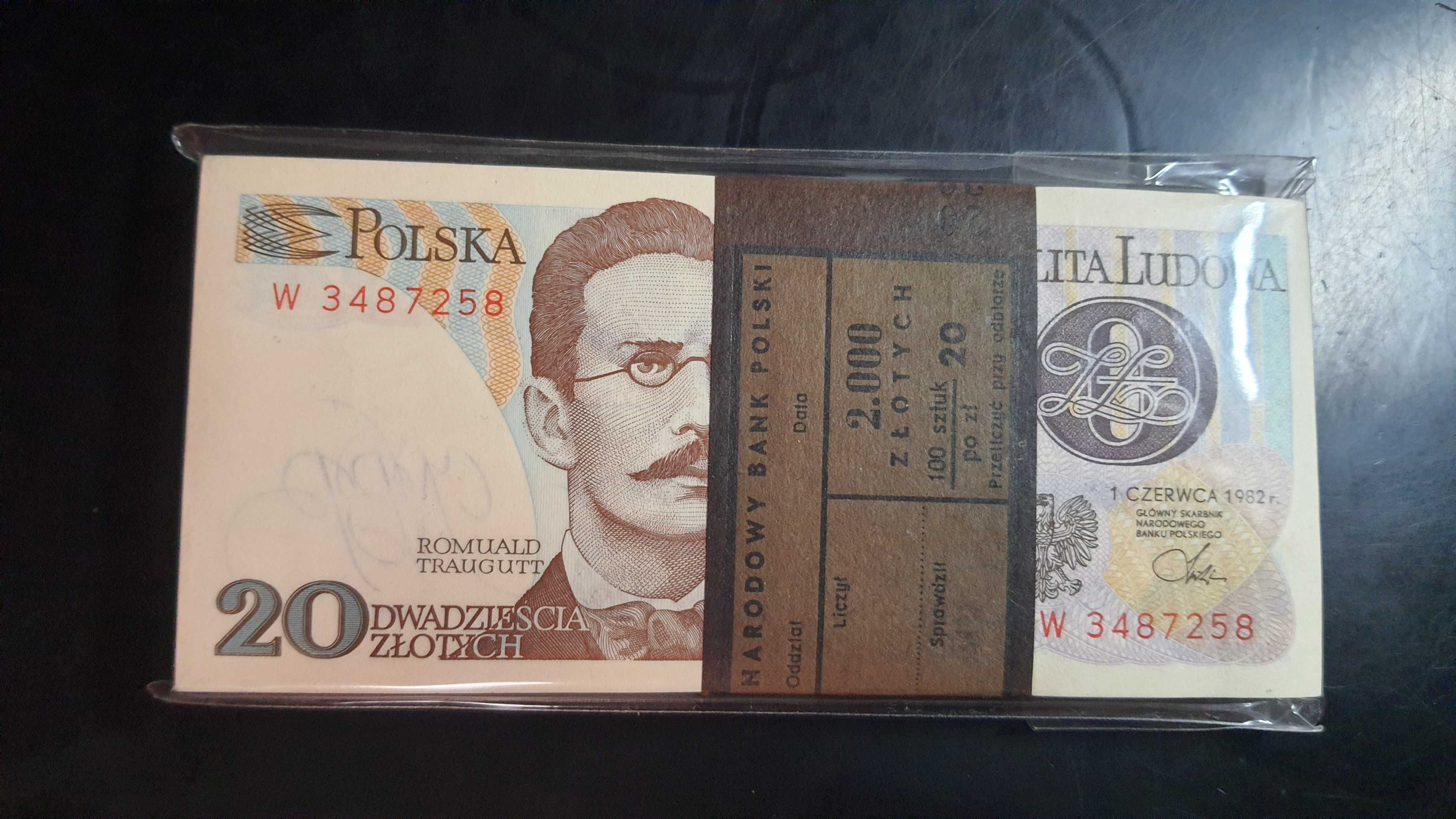 Promocja ! PACZKA 100 x 20 złotych 1982 UNC s. W