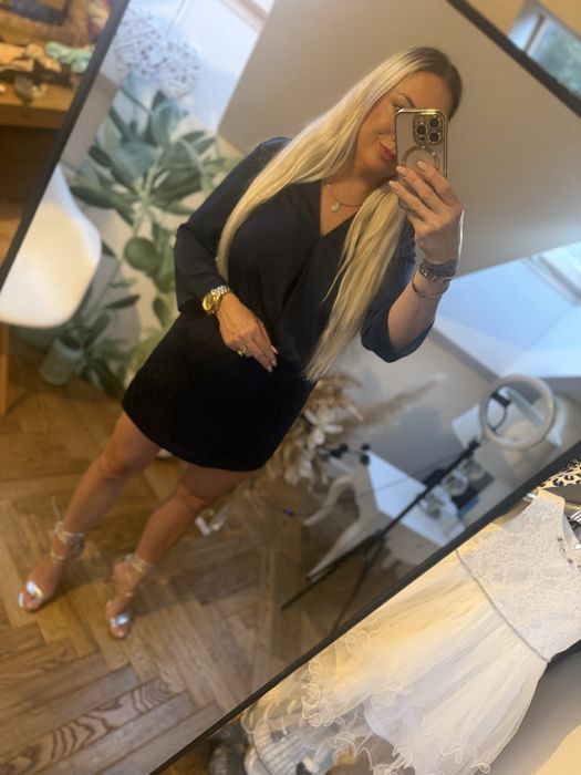 Sukienka uni satyna granatowa na S/m/l