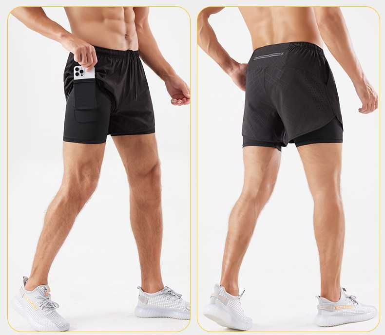 Short Desportivo / Fitness - Bolsos, Forro Duplo, Secagem Rápida - XL