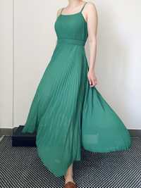 Massimo Dutti Zielona plisowana sukienka maxi