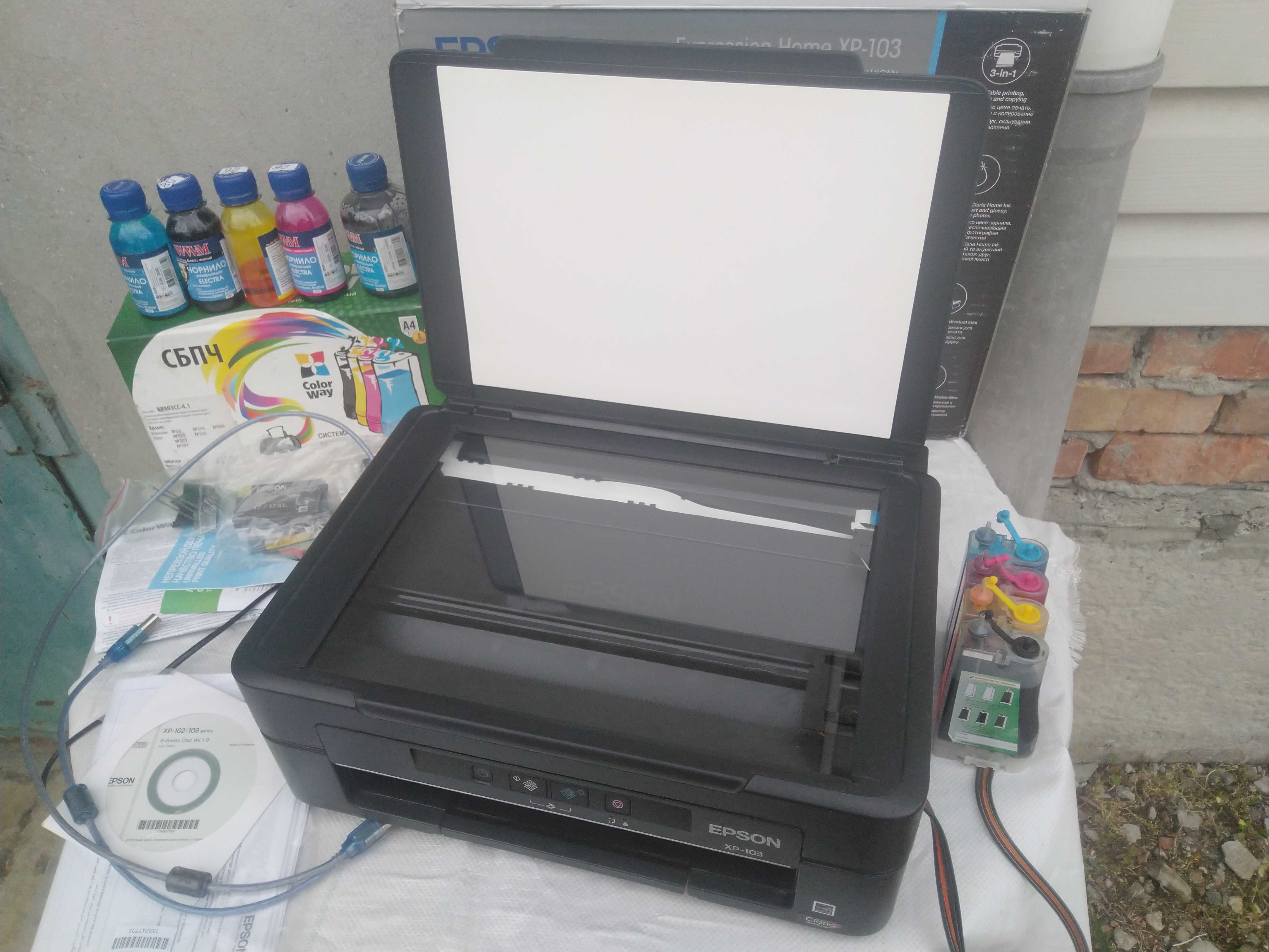 Epson XP - 103 с системой БСПЧ, принтер сканер ксерокс - три в одном.