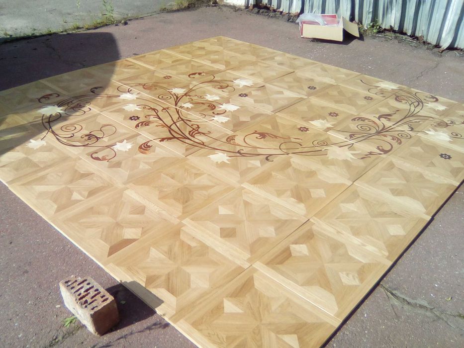 Паркет художественный геометрический, инкрустация в модульный паркет
