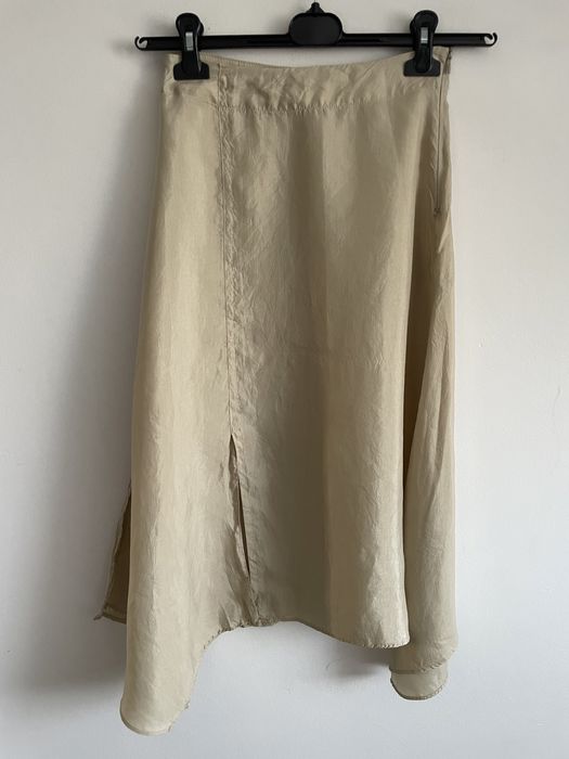 Zara 100% lyocel spodnica asymetryczna z rozcieciami naturalna beżowa