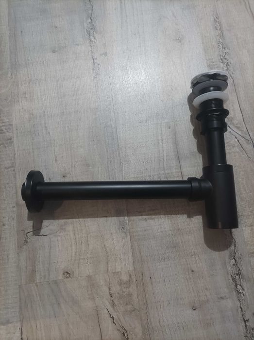 Syfon do umywalki, korek Klik Klak czarny automatyczny bez przelewu