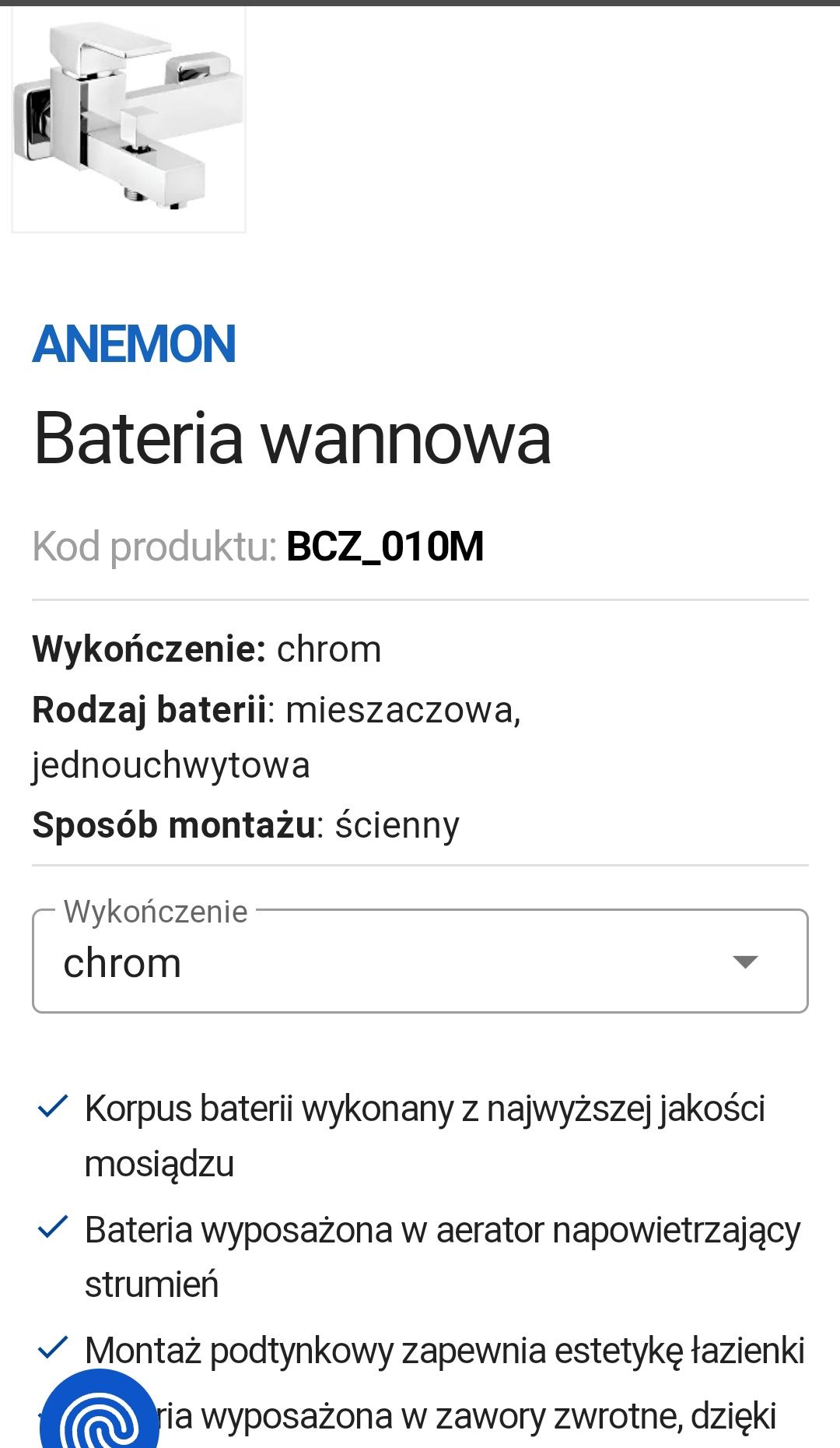 Bialo-chromowana bateria wannowa Deante