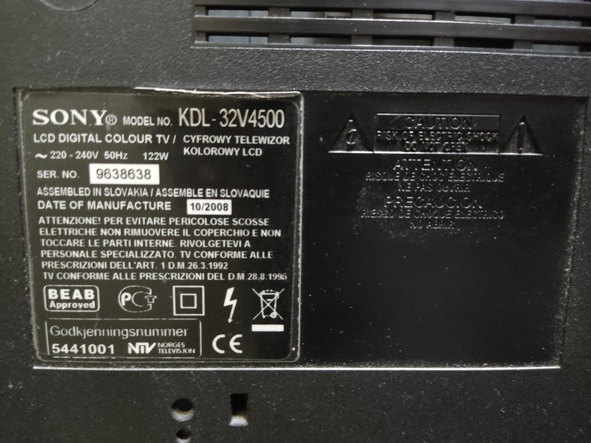 Telewizor Sony Bravia KDL-32V4500 (uszkodzona matryca)