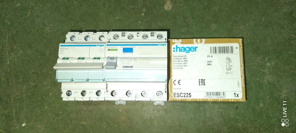 Hager Wyłącznik SBN 340 ,Wyłącznik róż- prąd.CDC440J ,Stycznik ESC225