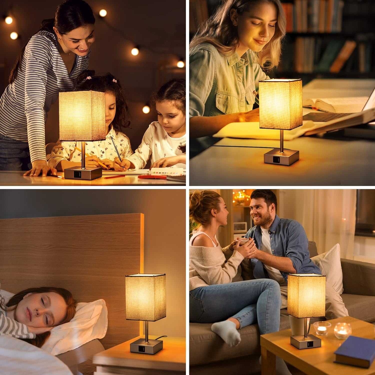 Lampka nocna LED, dotykowa, ściemniana, zestaw 2 szt.,port USB