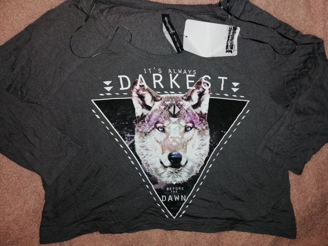 STRADiVARiUS _ szara bluzka crop top. 100% WiSKOZA. _ Nowa z metką