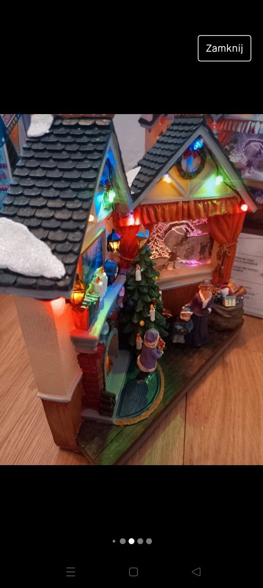 Świąteczna ozdoba domek z kominkiem świeci super hit wioska świąteczna