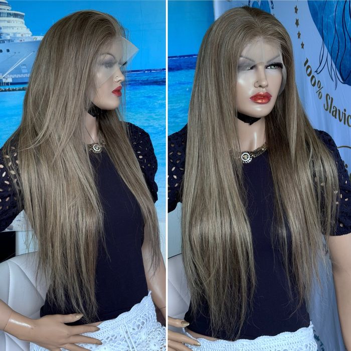Натуральный парик большая система кожи славянка пепел русый волос 75см