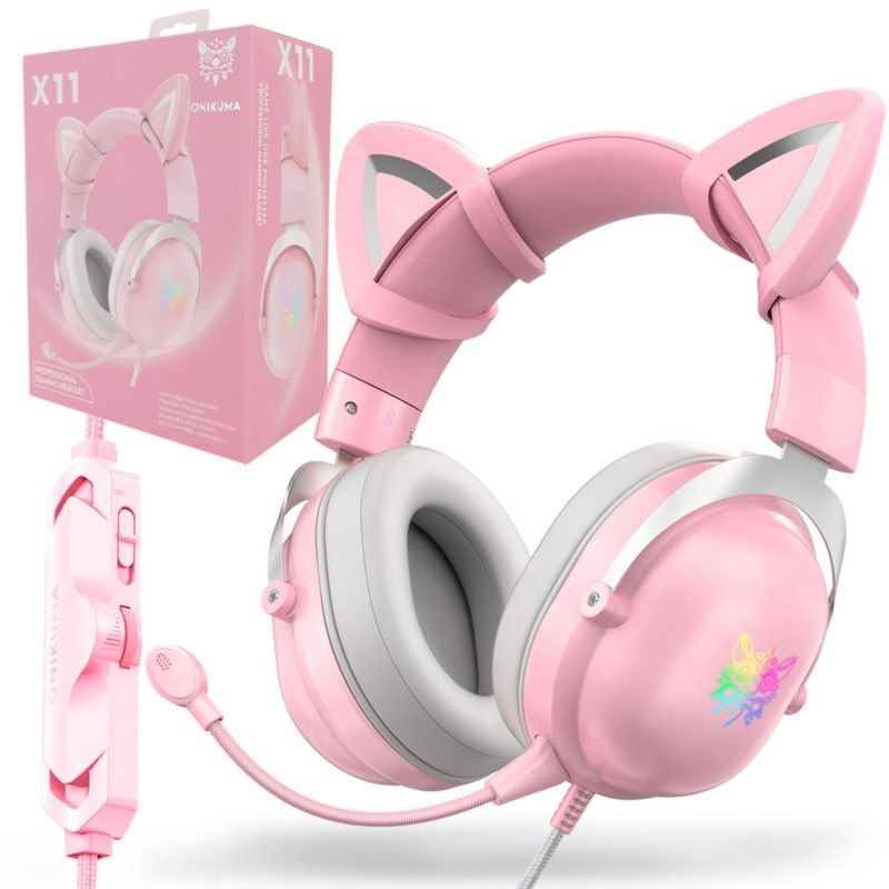 Onikuma X11 Cat Słuchawki Gamingowe Nauszne Rgb : Kolor - Różowy