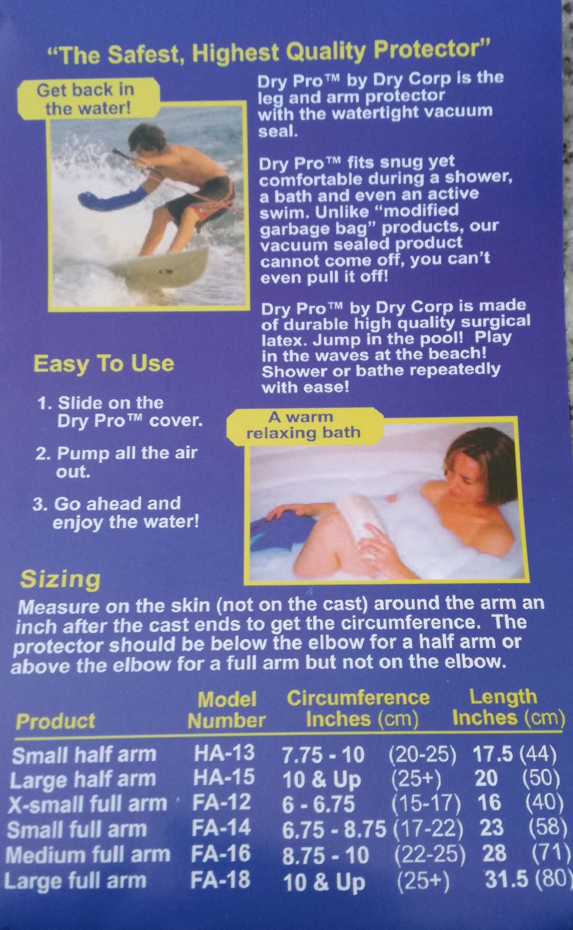 Proteção impermeável para gesso de meio braço para banho