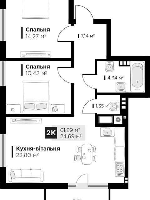 Продаж 2-кім.квар.62кв.м. бічна вул.Стрийська.Ціна:87500$.