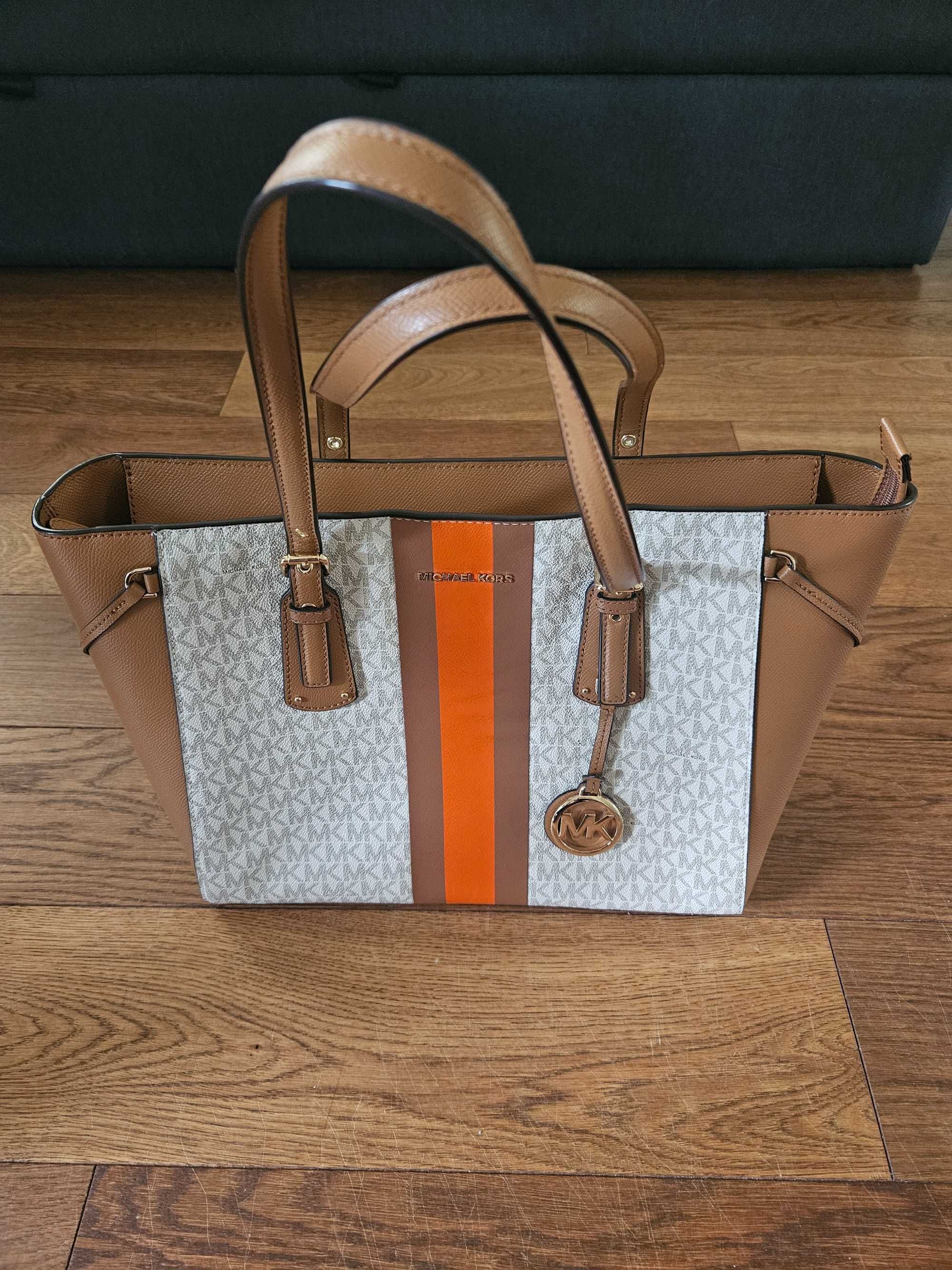 Brązowo biała torebka Michael Kors oryginalna, na ramię Voyager