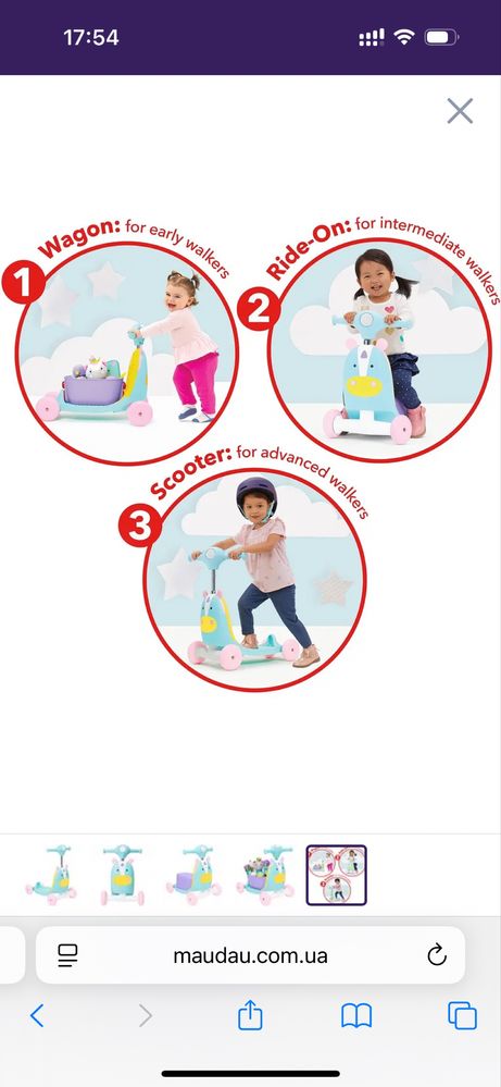 Самокат-толокар Skip Hop Zoo 3 в 1 Єдиноріг