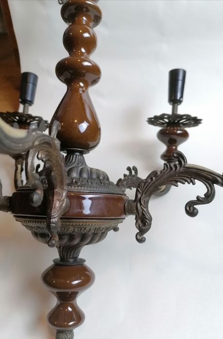 Lampa mosiężna 5-ramienna retro, oświetlenie w kamienicy