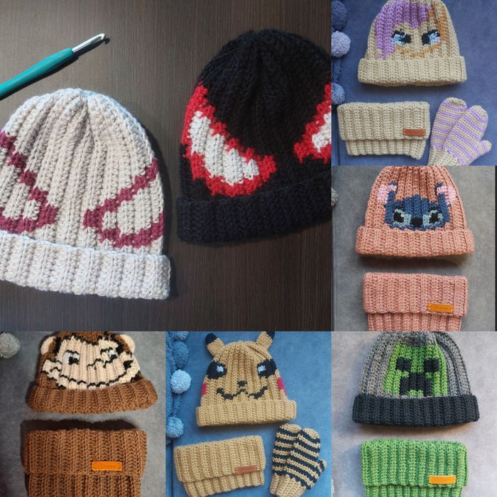 Zestawy czapek dziecięcych z kominem i rękawiczkami, postacie z bajek
