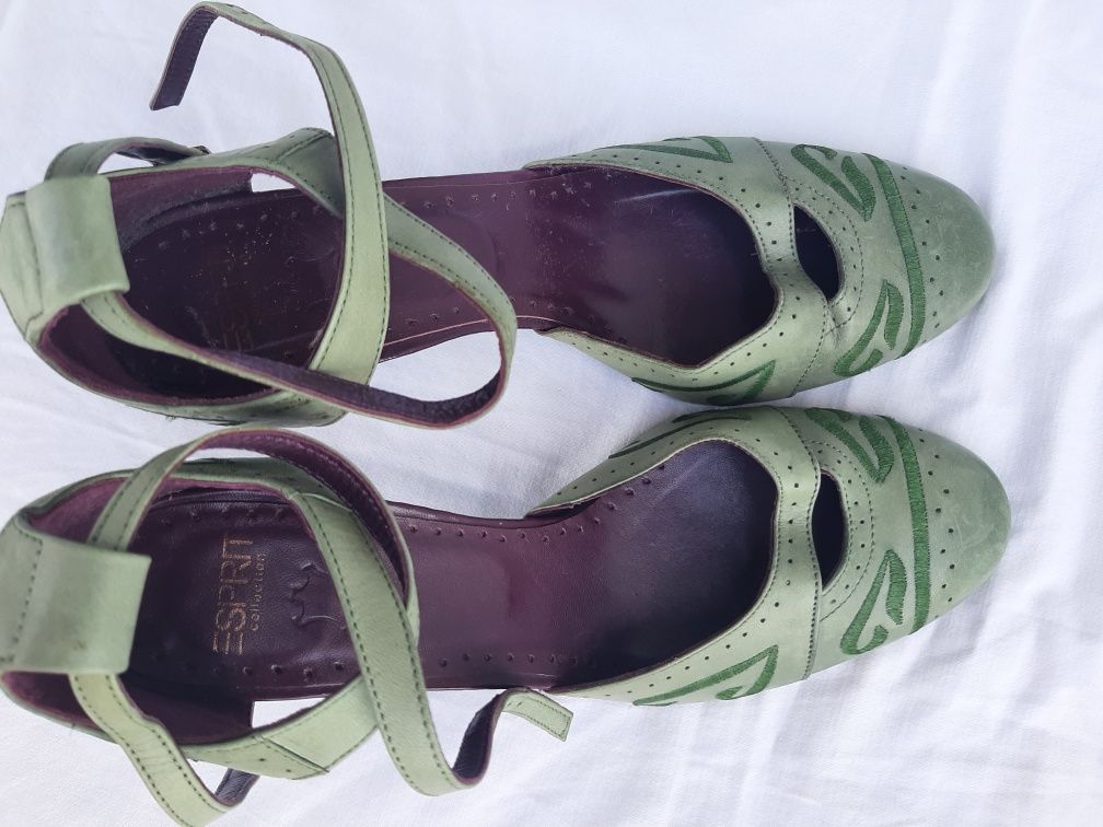 pantofelki damskie, zielone, obcasy,  ESPRYT, faith