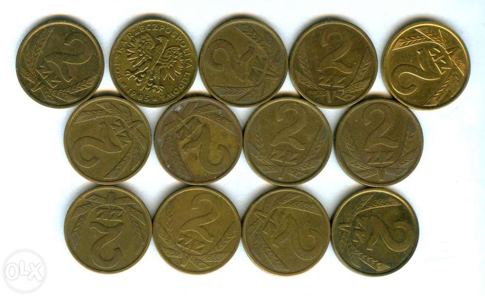 2 złote (mosiądz) z okresu PRL, zest. 13 szt. - różne roczniki