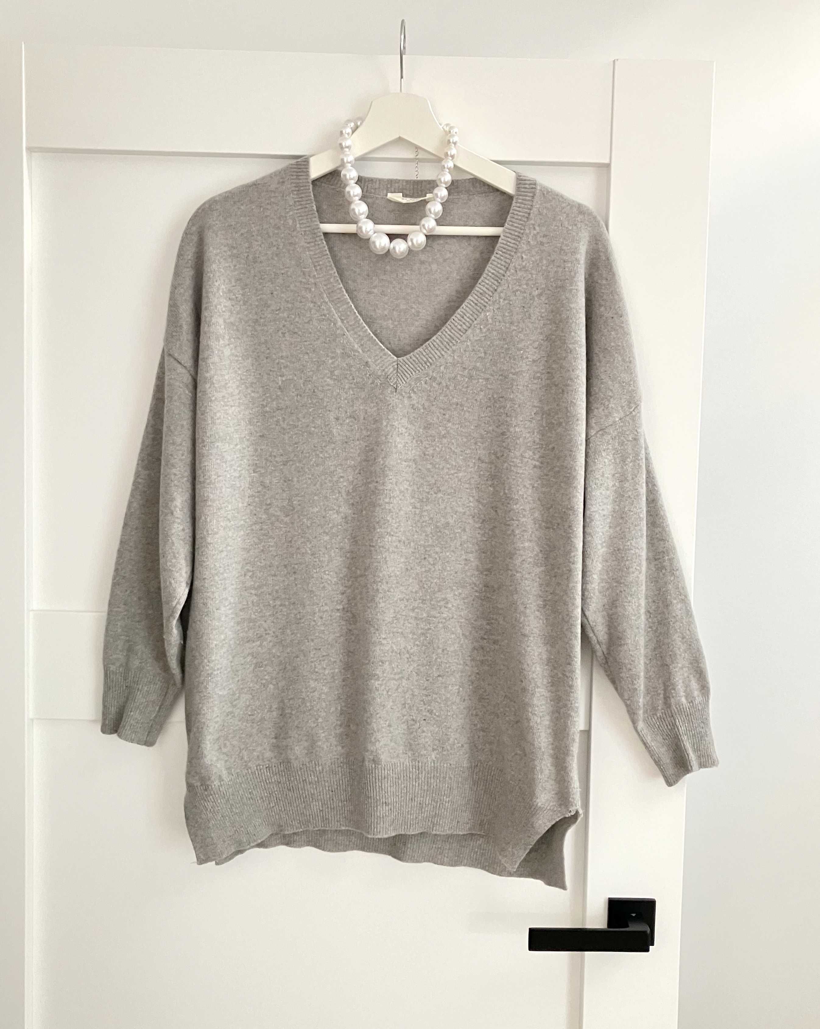 Szary kaszmirowy sweter Re_Branded Cashmere premium oversize