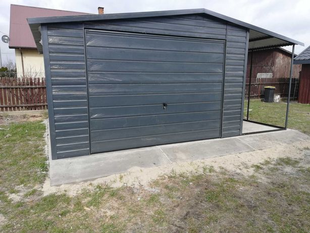 Garaż 4x5 + wiata 1x5 Grafit PROFIL ZAMKNIĘTY