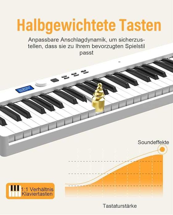 Składany Keyboard Pianino Fortepian z 88 Klawiszami MIDI Bluetooth LCD