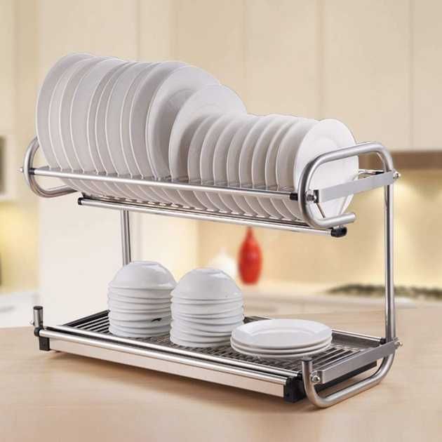 Сушка для посуду.Настільна . Нержавіюча сталь.2-х рівнева із піддоном