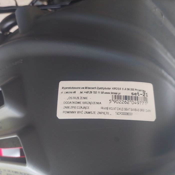 Fotelik siedzisko rowerowe  22kg