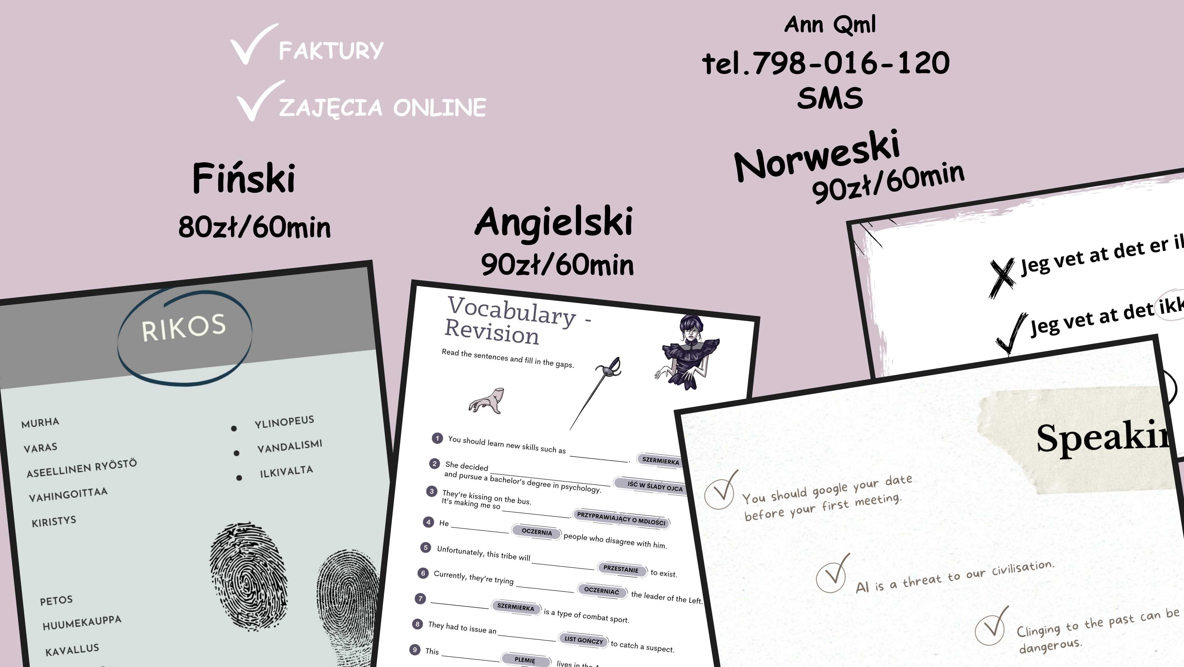 Zajęcia Angielski A0-C2/Fiński + Faktury ostatnie miejsca na rok 25/26