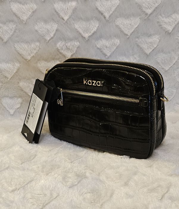 Czarna Piekna Torebka tłoczona w ponadczasowy krokodyli  wzór. Nowa!