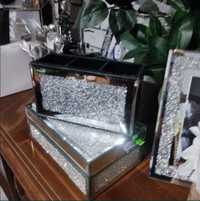 Pojemnik lustrzany z kryształkami srebrny na pędzle  przybornik nowy