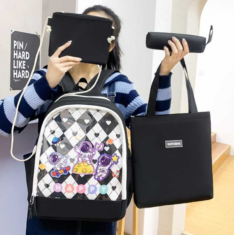 Набор 4в1 школьный рюкзак шоппер - черный розовый синий цвет комплект