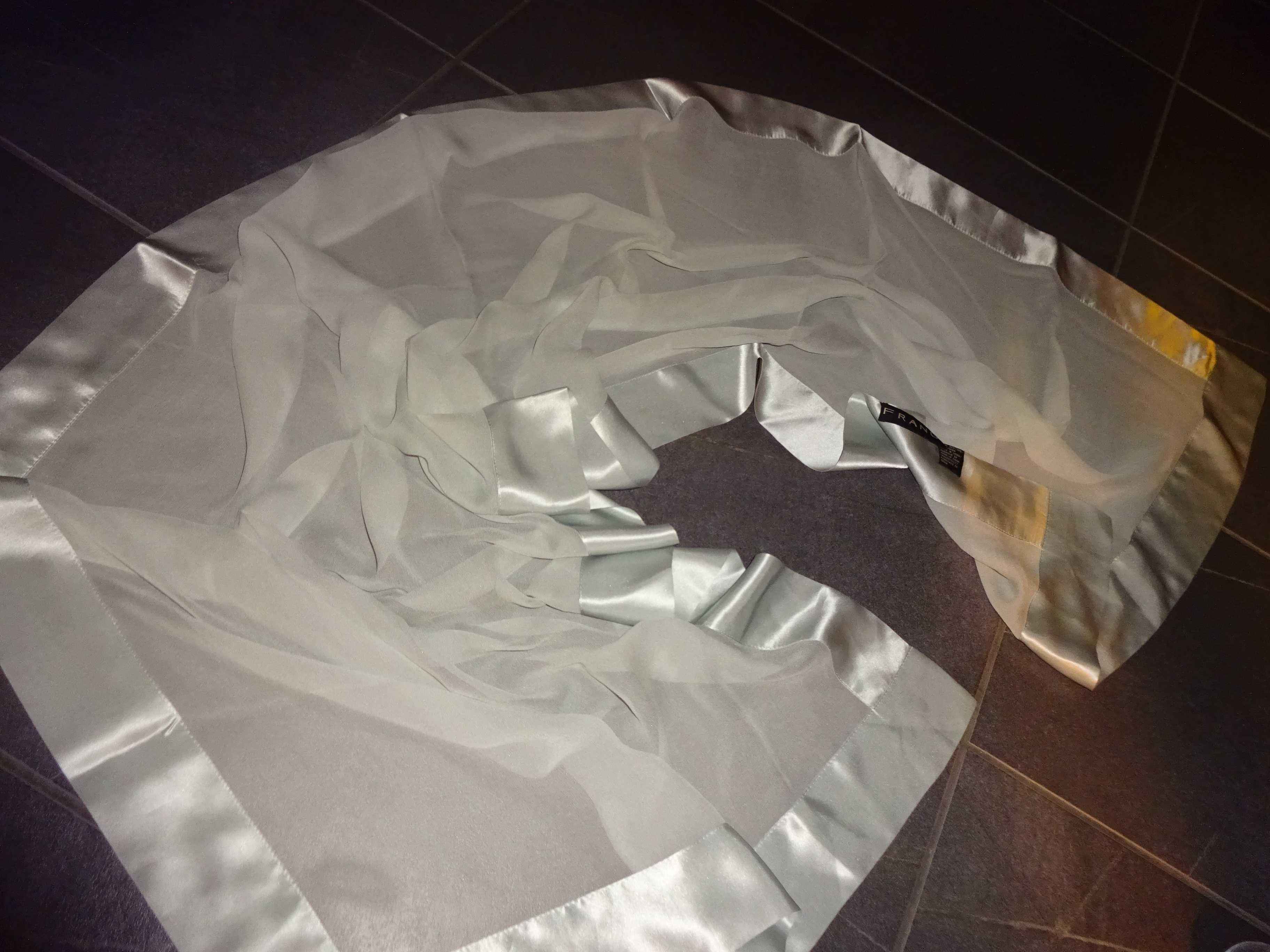 FRANGI 100% Silk jedwabny delikatny popielaty duży szal szalik apaszka