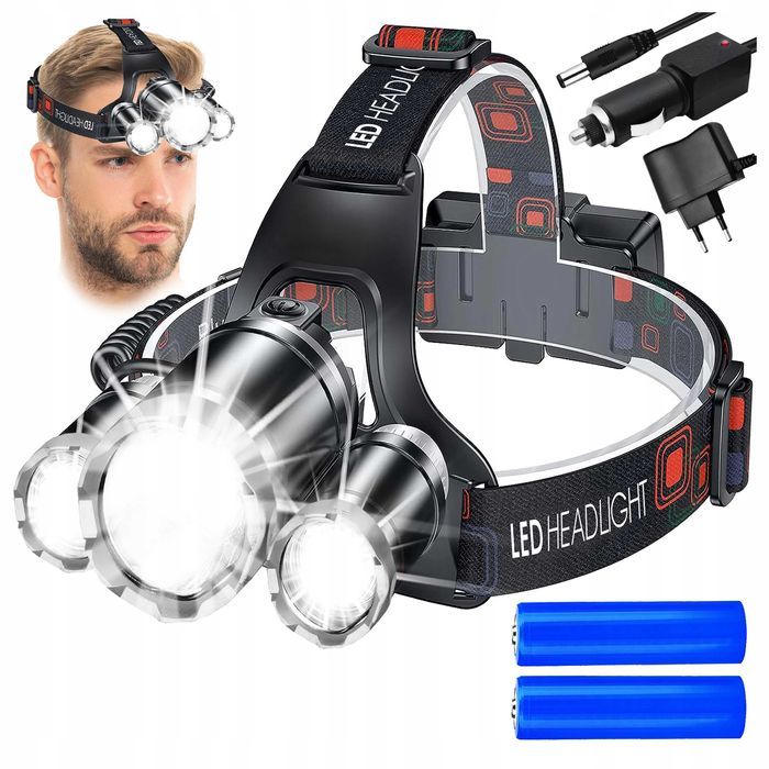 Latarka czołowa LED x3 akumulatorowa Wodoodporna Powystawowa