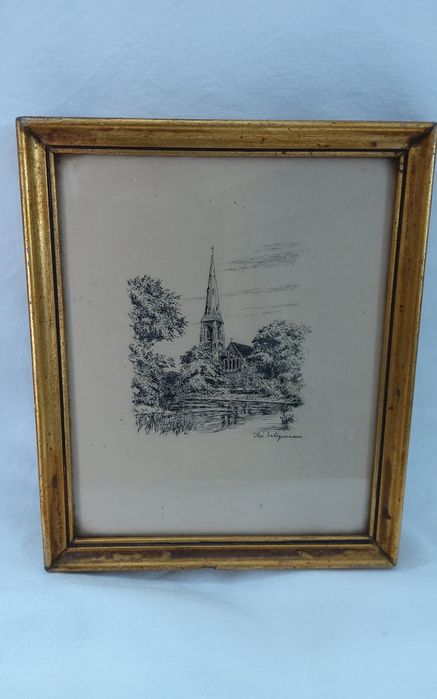 Pequena Gravura muito antiga , com moldura dourada