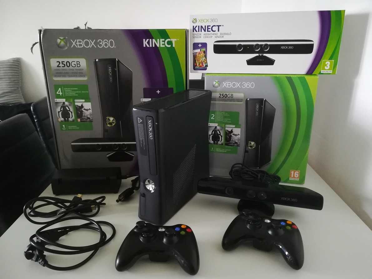 -MICROSOFT- XBOX 360 -S- Konsola, kinect, 2 pady + 9 gier