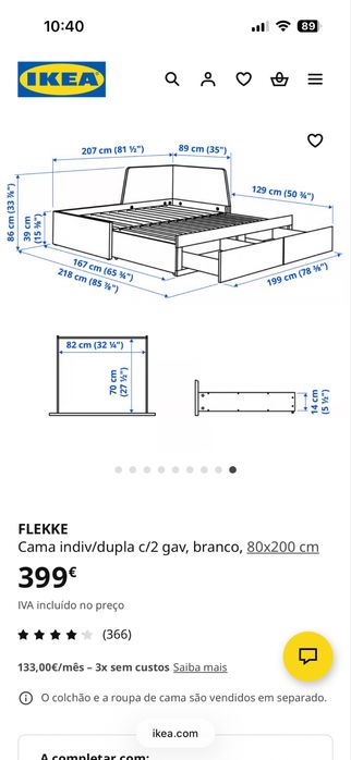 Cama de solteiro extensível para casal, com arrumação