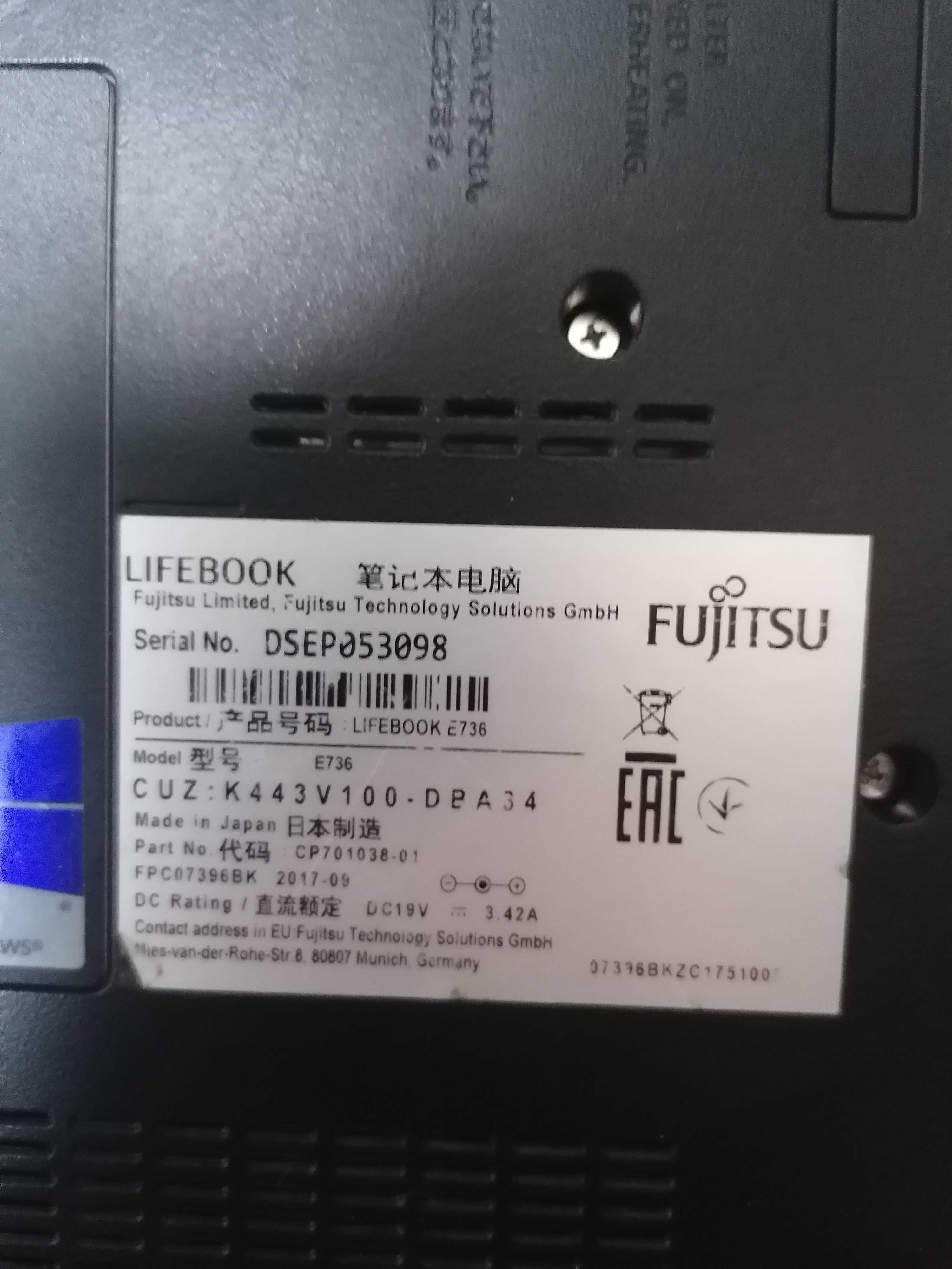 Ноутбук Fujitsu LIFEBOOK E736/i3-6100U/4 gb/ddr 4/128 GB/13.2