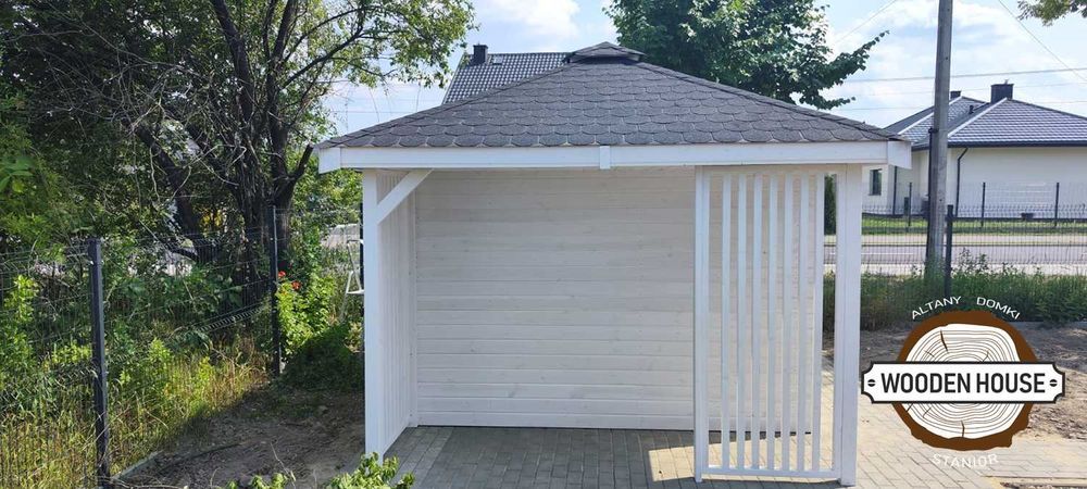 Domek narzędziowy "Świerk z Drewutnią" 3 x 4 biały domek