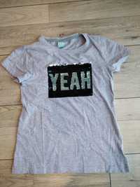Szary t-shirt z cekinami dla dziewczynki rozmiar 134/140