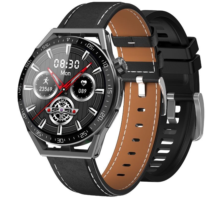 Smartwatch Rubicon RNCE88-1 Czarny + Pasek Skórzany / Silikonowy