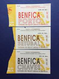 3 bilhetes futebol 94/95 BENFICA-PORTO, BENFICA-SETUBAL,BENFICA-CHAVES