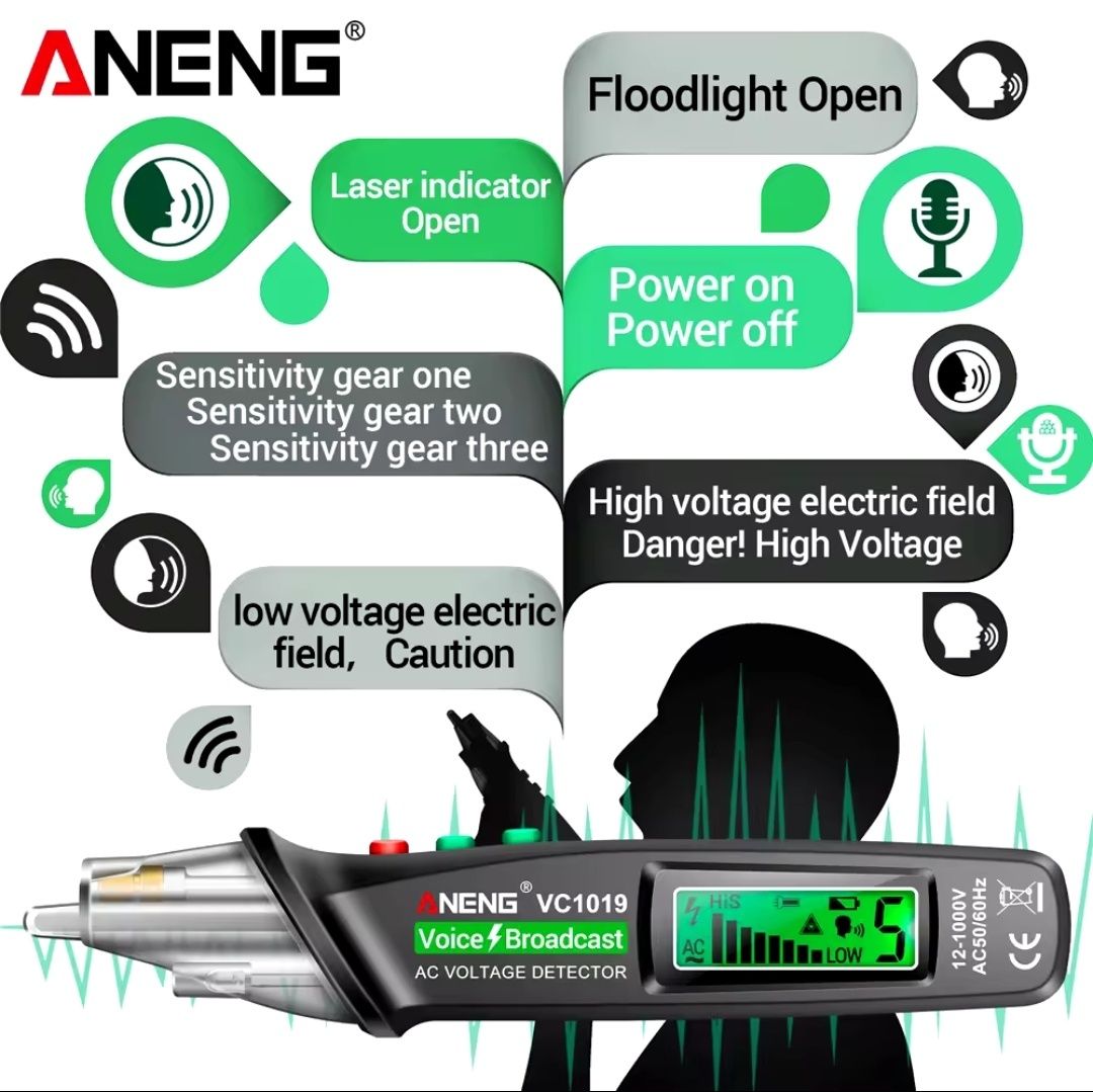 Детектор скрытой проводки ANENG VC1019. тестер напруги, струму, тока