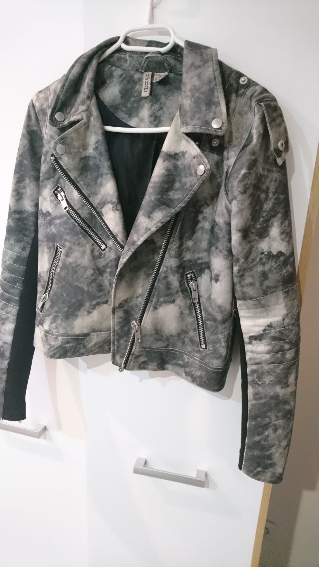H&M Ramoneska skóra grafit marmurkowa xs 34