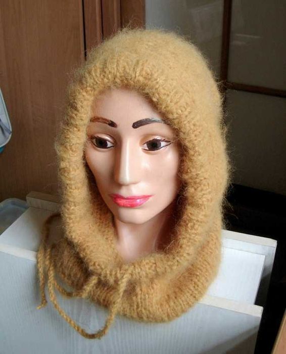 kaptur balaclava kolor curry musztardowy alpaka długi włos