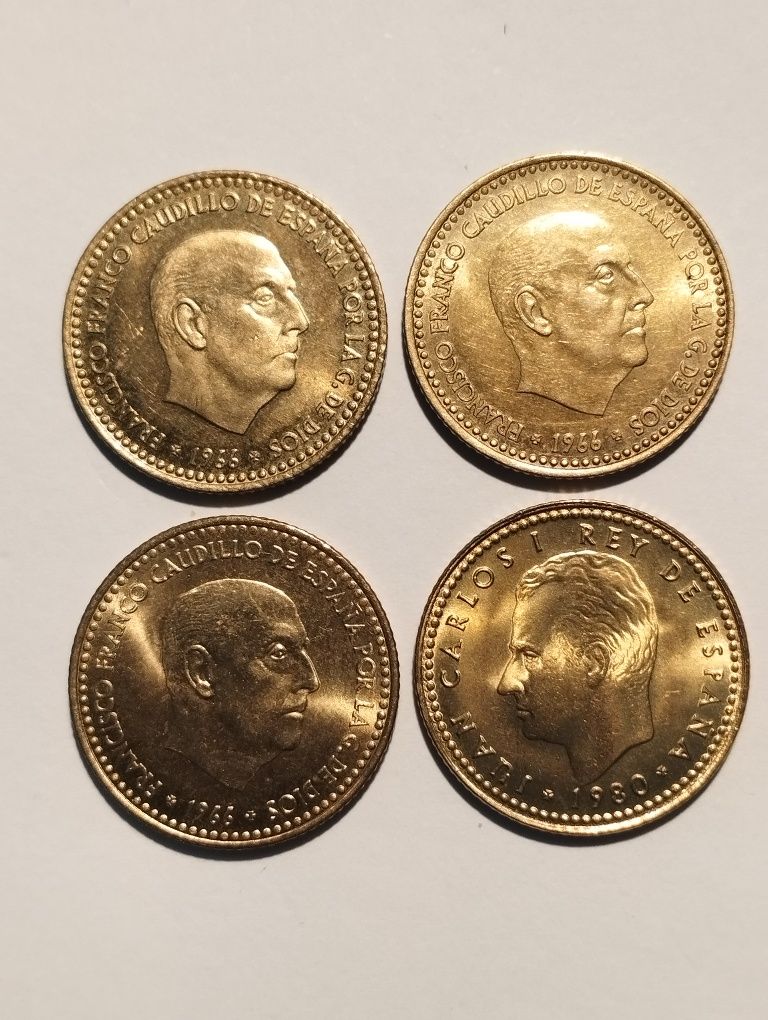 4 moedas de 1 Peseta Espanha não circuladas