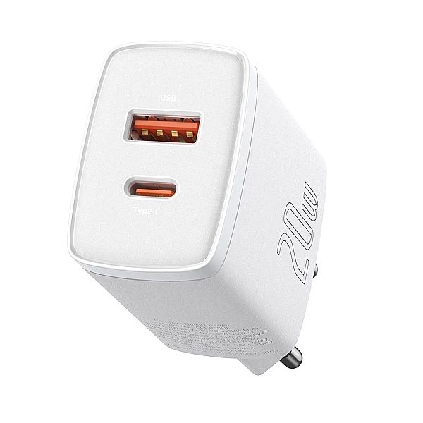 Szybka ładowarka sieciowa USB-A / USB-C Baseus Compact CCXJ-B02/20W 3A