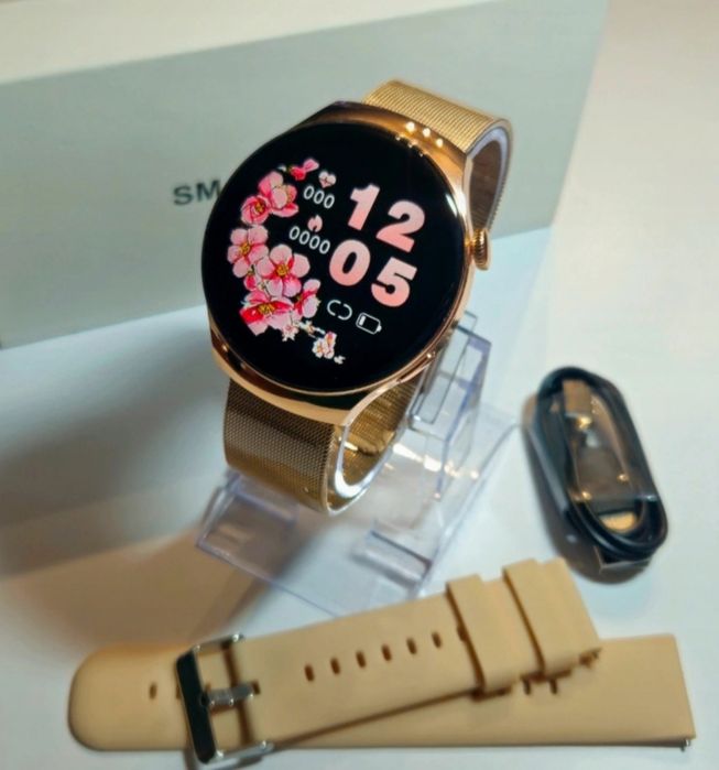 Elegancki i stylowy Smartchwatch z Bluetoothu zloty zegarek . Rozmowu