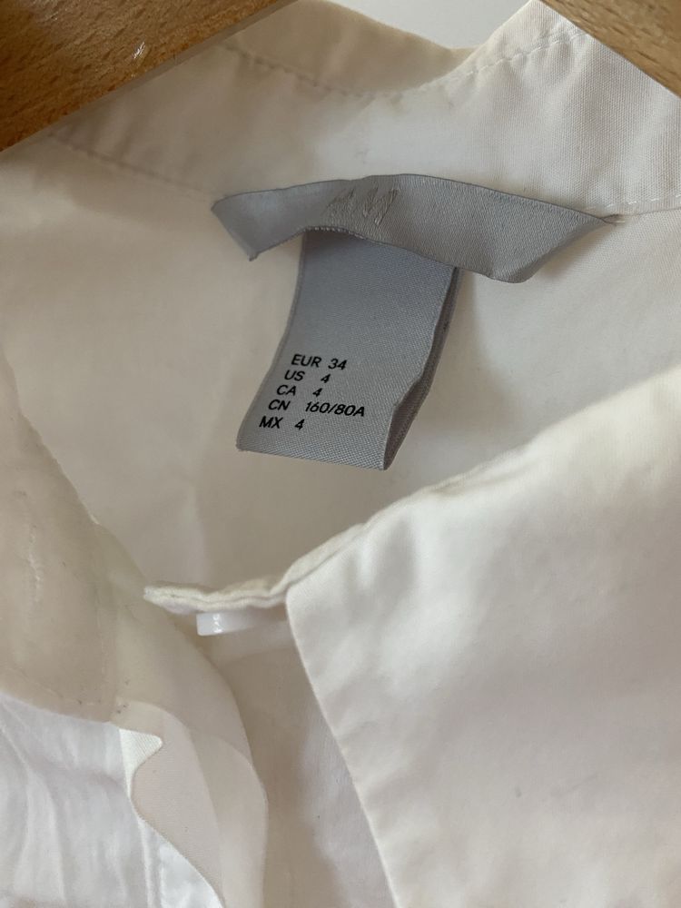 Koszula elegancka H&M 34 XS falbanka biała komumia chrzest długi rękaw